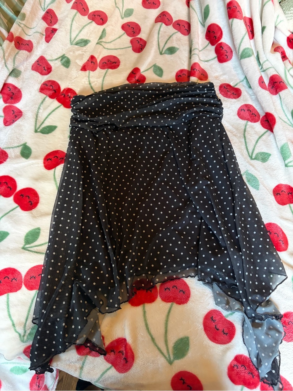 Derek Heart Black Polka Dot Asymmetrical Handkerchief Hem Skirt